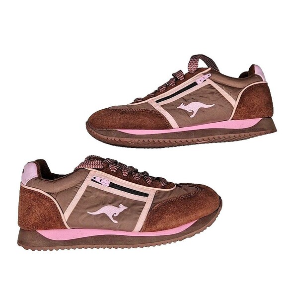 Vintage Y2K Kangaroos Lotus Sd Brown And Pink Zip Pocket Running Shoe Size 5 - Picture 1 of 9